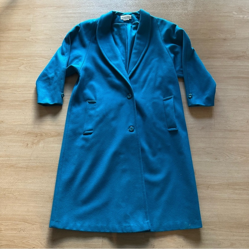 Vintage 80s 100% Wool Union Made Teal Fully Lined Winter Coat Jacket Pea Coat
